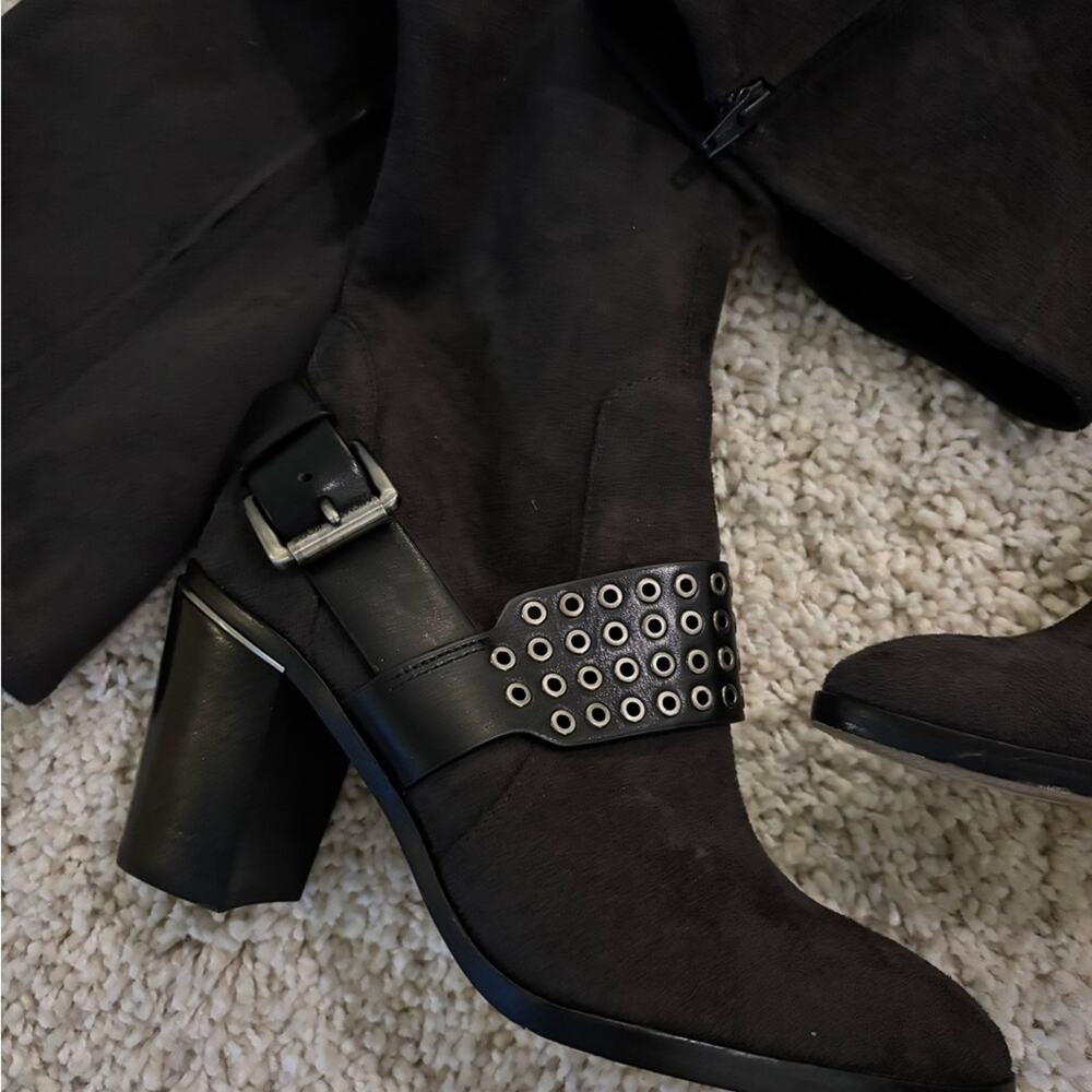 Michael Kors Stretch Suede Nadine Charcoal Tall Heeled Boots Size 6 - Picture 3 of 13